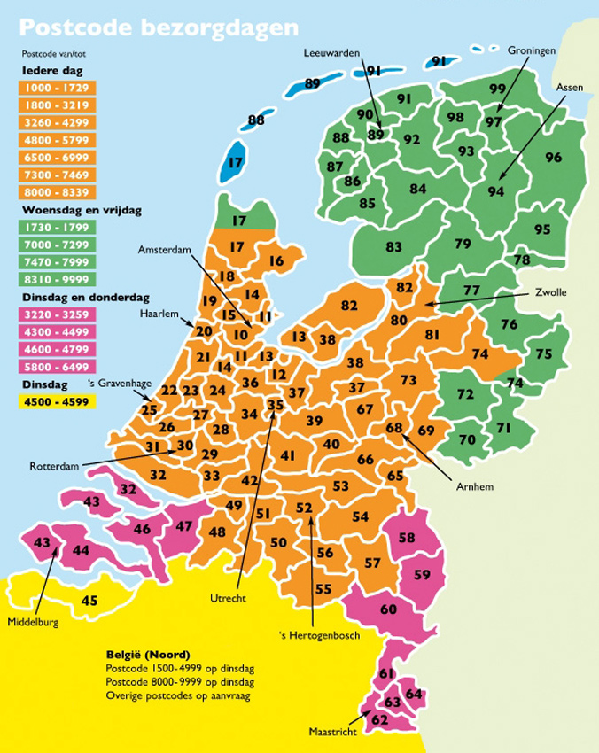 Postcode leveringen opbergrek